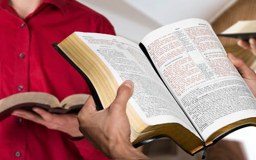 People reading from open Bibles